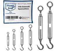 Tenditore Acciaio Inox V4A Gancio-Occhiello DIN 1480 M10 - 2 Pezzi - per Cavi, Recinzioni, Stendibiancheria e Nautica
