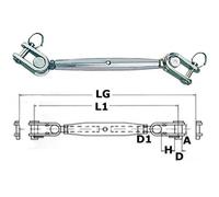 TENDITORE INOX 10 MM DUE FORCELLE SNODATE 230 MM ACCESSORI NAUTICA