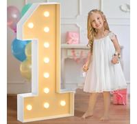Tendone bianco luminoso numero 1, luce a LED gigante, luce bianca calda a mosaico, pre-tagliata, decorazione in schiuma per proposte di compleanno e matrimonio, 120 cm