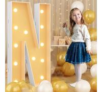 Tendone luminoso con lettera N, grande cartello con luce calda, romantica lettera e numeri, set di cornici decorative per matrimoni, San Valentino, feste di compleanno, 100 cm