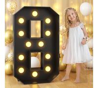 Tendone luminoso con numeri, lettere nere con luci a LED, lettera gigante con cornice a mosaico for bordo in schiuma for feste del 18° compleanno, decorazioni fai da te for anniversario(Number 8,120cm