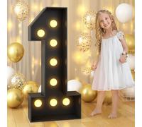 Tendone luminoso con numeri, lettere nere con luci a LED, lettera gigante con cornice a mosaico for bordo in schiuma for feste del 18° compleanno, decorazioni fai da te for anniversario(Number 1,120cm