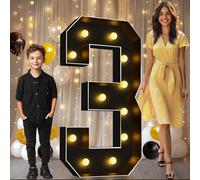 Tendone per feste con numeri 3, alto 1,2 m, nero, grande mosaico per 10°, 18° 50° compleanno, sospiro gigante illuminato per palloncini, feste, anniversari, matrimoni, 3,120 cm