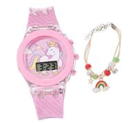 TENDYCOCO 1 Set orologio unicorno orologio da bambina minimalista da bambino braccialetti luminosi watch in silicone i bambini luminosi guardano Gel di silice rosa
