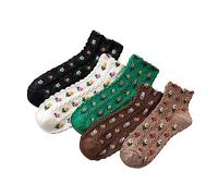 TENDYCOCO 5 Paia Piccole Calze Di Cotone Floreali Calze Da Donna Calze a Fiori Calze Di Cotone Per Donna Graziosi Calzini Dell'equipaggio Calze D'epoca Ragazza Vintage ▾ Calzini Da Studente