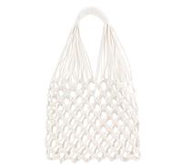 TENDYCOCO Borsa Tessuta Fatta a Mano in Cotone Borsa da Pesca Cava Borsa da Spiaggia Boho Bohémien Borsa Estiva Borsa da Rete a Rete Bianca