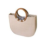 TENDYCOCO Elegante Borsa Da Donna - Borsa A Tracolla in Paglia Con Manico in Legno - Borsa Da Viaggio Da Spiaggia - Compatta