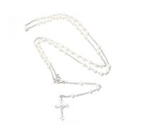 TENDYCOCO rosario di perle cristiane collane di perle da donna collana j da donna collane collana con crocifisso uomini donne santo rosario attraverso perla uomo bianca