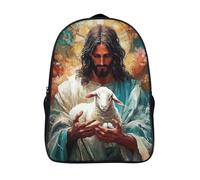 tenendo l'agnello tracolla regolabile zainetto 2 scomparto gesù scuola satchel 3d stampato impermeabile zaino leggero da viaggio-16,perfetto per adulti uomo e donna per escursionismo