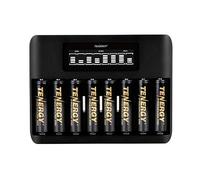 Tenergy TN480U - Cargador rápido de visualización LCD de 8 bahías con 8 pilas AA Premium Pro recargables