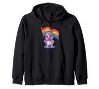 Tenero Cucciolo Di Rinoceronte Bandiera Arcobaleno Felpa con Cappuccio