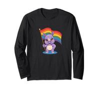 Tenero Cucciolo Di Rinoceronte Bandiera Arcobaleno Maglia a Manica