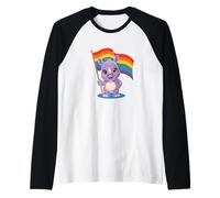 Tenero Cucciolo Di Rinoceronte Bandiera Arcobaleno Maglia con Maniche Raglan