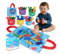 TenFans Montessori Gioco di pesca a partire da 1 anno in tessuto, con bicchieri impilabili e set di colori assortiti, primo regalo di compleanno, giocattolo educativo da viaggio con Sensory Activity