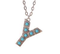 tenghong2021 Collana con iniziale, turchese occidentale, stile bohémien, con 26 lettere, collana da donna, regalo retrò con perline blu dalla A alla Z, gioielli per mamma, figlia, regalo di compleanno