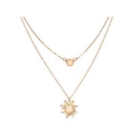 tenghong2021 Collana girocollo a doppia catena, con ciondolo a forma di luna e sole, con opale e girasole, regalo per donne e mamme, Metallo, Ambra, opale