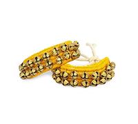 Tengru Ghungroo - Cavigliera professionale fatta a mano, stile indiano Kathak Dancing Ghungroo con cuscini per cuscini, con grandi campane di Ghungru, accessori per danza classica, strumento musicale I (2 linee, giallo)