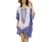 Tengru Kaftano corto da spiaggia copre abiti da donna Dashiki africano caftano loungewear fantasia abito da casa sciolto, Tg-chs-blu, taglia unica