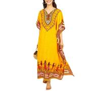 Tengru Kaftano da donna a tunica, kimono, maxi, Dashiki, africano, caftano taglie forti, da salotto, per ragazze, per ogni occasione, regalo per lei, Caftano africano-Giallo 1, Etichettalia unica