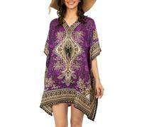 Tengru Vestito da kaftan maxi costume da bagno da donna per abbigliamento da notte stile kimono per ogni occasione da spiaggia taglia libera, Viola-corto, L