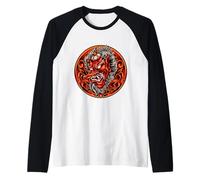 Tengu Giapponese Mitico Creatura Samurai Demone Tengu Maglia con Maniche Raglan