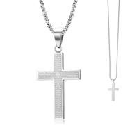TENGWA Acciaio Inossidabile Crocifisso Collana Impermeabile Catenina Lunghezza 60 cm Ciondolo 4,5x2,8 cm Incisione con Scrittura Elementi Classici Regalo per Battesimo Adatto a Uomini e Ragazzi