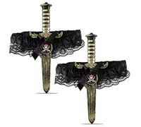 TENGWA Giarrettiera 2 Pezzi Spada Pirata Giarrettiera Nera Pizzo Reggicalze Donna Regolabile Fiocco Addio al Celibato Regalo Sposi Accessorio da Sposa Halloween Carnevale San Valentino