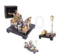TENIREALX RETROL SE-01 - Kit completo per motore a vapore in metallo, 84 pezzi, motore a vapore a fascio stazionario che funziona con caldaia orizzontale, regolatore centrifugo e kit lampada per