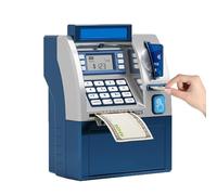 Tenkaybox - Tenkaybox Smart ATM Piggy Bank, Electronic Mini Money Saving Bank with Password, Digital Display & Coin Bill Slot - Fun Financial Learning for Adult (Blue)