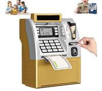 Tenkaybox, Tenkaybox Smart ATM Piggy Bank, Electronic Money Saving Bank with Password, Digital Display & Coin Bill Slot for Kids and Adults Fun Financial Learning Gift (Gold)
