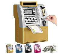 Tenkaybox, Tenkaybox Smart ATM Piggy Bank, Electronic Money Saving Bank with Password, Digital Display & Coin Bill Slot - Fun Financial Learning for Adult (Gold)
