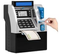 Tenkaybox, Tenkaybox Smart ATM Piggy Bank, Electronic Money Saving Bank with Password with Password,Digital Display & Coin Bill Slot - Fun Financial Learning for Adult (Black)