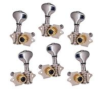 Tenlacum Open Gear Folk Chitarra Stringa Pulsante Tuning Pegs Machine Heads 3 Sinistra + 3 Destra (Argento)