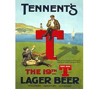 Tennent's the 19th T lager beer Glasgow golf retrò shabby chic vintage quadro metallo targa da parete magnete frigo