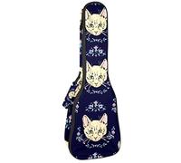 Tenor Ukulele custodia impermeabile per ukulele zaino imbottito, ideale per concerti soprani (21/23/24") motivo testa di gatto floreale blu scuro