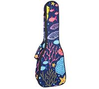 Tenor Ukulele custodia impermeabile per ukulele zaino imbottito, ideale per concerti soprani (21/23/24") blu navy corallo stelle marine foglie colorate