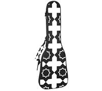 Tenor Ukulele Gig Bag Impermeabile Ukulele Custodia Imbottita Zaino Grande per Concerto Soprano (21/23/24 pollici), Nero e Bianco Geometrico Quadrato