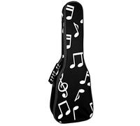 Tenore Ukulele Gig Bag Impermeabile Ukulele Custodia Imbottita Zaino Grande per Concerto Soprano (21/23/24 pollici) Note Musicali Bianco su Nero