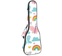 Tenore Ukulele Gig Bag Impermeabile Ukulele Custodia Imbottita Zaino Grande per Concerto Soprano (21/23/24") Doodle Farfalle Parole Nuvole