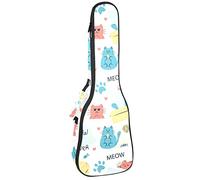 Tenore Ukulele Gig Bag Impermeabile Ukulele Custodia Imbottita Zaino Grande per Concerto Soprano (21/23/24 pollici) Doodle Gatto Meow Word Cartoon Fish