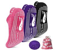 TENQUAN 3 Paia Calze Antiscivolo Yoga Uomo, Calzini Pilates Antiscivolo Donna, Calzettoni per il Running, Calzini Sportivi per Palestra, Fitness, Danza e Sport (Rosa Viola Nero, 43-46)