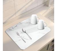 TENQUAN Tappetino Scolapiatti, Super Assorbente Tappetino Lavello Cucina Tappetino per Caffè Antiscivolo Per Bancone Cucina Caffettiera Grigio (Marmo Bianco, 50 x 30 cm)