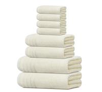 Tens Towels Set di 8 asciugamani, 2 asciugamani extra large, 2 mani, 4 salviette, 100% cotone, più leggeri, ad asciugatura rapida, super assorbenti, perfetti per il bagno, color crema