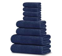 Tens Towels Set di 8 asciugamani, 2 asciugamani extra large, 2 mani, 4 salviette, 100% cotone, più leggeri, ad asciugatura rapida, super assorbenti, perfetti per il bagno, blu navy