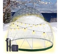 Tent A Cupola Da Esterno Da 12 Piedi, Igloo Serra Trasparente, Casa A Cupola Da Giardino Con Finestre, Casa A Cupola Con Copertura In PVC E Luci Solari Da 32 M - 8 Modalità Di Illuminazione