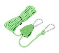 Tent Plus - Tendicinghia da 4 m, in acciaio inox, con gancio in nylon per puleggia e regolatore per corda, con fibbia a moschettone per una maggiore sicurezza (verde)