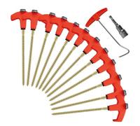 Tent Stake, Camping Stakes Set, 9.84 Inches Fluorescent Hexagonal Ground Pins with Screw Thread, Heavy-Duty Nail Kit for Beach Lawn Canopy Irrigation Netting, Neon Green