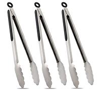 TENTA KITCHEN - Pinze da Cucina in Acciaio con Testa in Gomma Nera, utensile Professionale da Cucina, Acciaio Inossidabile, 12" Locking Tongs