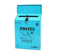 TentHome Cassetta delle lettere da parete vintage con aletta e serratura (blu 1)