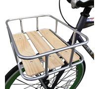 TentHome, Cestello Portapacchi Anteriore Bici in Lega di Alluminio e Legno, Capacità 15kg, Adatto per Ruote 700mm, Orientamento Frontale, Colore Argento